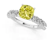Cushion Cut Shared Prong Engagement Ring Setting for a Fancy Yellow Lab-Grown Diamond | White Gold