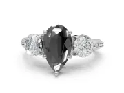 Fancy Black Pear-Shaped Lab-Grown Diamond Three-Stone Ring Set in Platinum with Channel-Set Band and Prong Setting