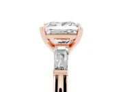 Princess Cut Three Stone Engagement Ring Setting | Tapered Baguettes | Rose Gold