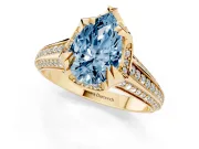 Fancy Blue Pear Cut Diamond Pavé Split Shank Solitaire Ring Set in Yellow gold with Prong Setting