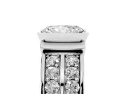 Radiant Cut Half Bezel Engagement Ring Setting | Double Row Channel Band | Sterling Silver