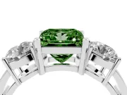 Princess Cut Three Stone Engagement Ring Setting for a Fancy Green Lab-Grown Diamond | Wide Plain Band | Sterling Silver