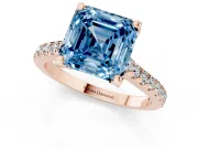 Asscher Cut Hidden Halo Pave Engagement Ring Setting for a Fancy Blue Lab-Grown Diamond | Claw Prongs | Rose Gold
