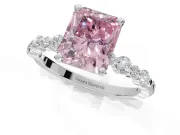 Radiant Cut Pavé Engagement Ring Setting for a Fancy Pink Lab-Grown Diamond | Alternating Accents | Sterling Silver