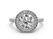 Round Milgrain Halo Engagement Ring Setting | Pave Band | Platinum