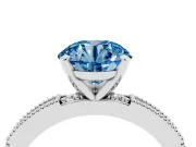 Fancy Blue Round Cut Diamond Solitaire Ring Set in Silver with Slim Pavé Band and Prong Setting