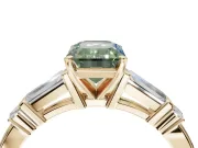 Emerald Cut Tapered Baguette Engagement Ring Setting for a Fancy Green Lab-Grown Diamond | Bar Set Sides | Yellow Gold