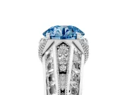 Fancy Blue Round Cut Diamond Vintage-Inspired Milgrain Ring Set in Silver with Accent Split Shank