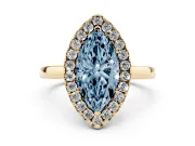 Marquise Thin Halo Engagement Ring Setting for a Fancy Blue Lab-Grown Diamond | Plain Polished Band | Yellow Gold