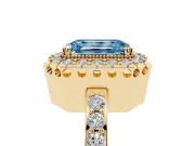 Emerald Cut Milgrain Halo Engagement Ring Setting for a Fancy Blue Lab-Grown Diamond | Pavé Shoulders | Yellow Gold