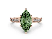 Fancy Green Marquise Cut Diamond Solitaire Ring Set in Rose gold with Slim Pavé Band and Prong Setting