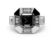 Asscher Cut Milgrain Sectioned Halo Engagement Ring Setting for a Black Center | Platinum