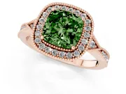 Cushion Cut Milgrain Halo Engagement Ring Setting for a Fancy Green Lab-Grown Diamond | Graduated Pavé | Rose Gold