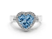 Heart-Shaped Halo Engagement Ring Setting for a Fancy Blue Lab-Grown Diamond | Pointed Pave Shoulders | Sterling Silver