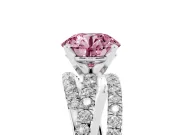 Fancy Pink Round Cut Diamond Solitaire Twist Band Ring Set in Silver with Pavé Setting and Prong Head