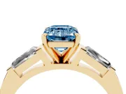 Emerald Cut Three Stone Engagement Ring Setting for a Fancy Blue Lab-Grown Diamond | Tapered Baguettes | Yellow Gold