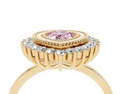 Pear-Shaped Bezel Halo Engagement Ring Setting for a Fancy Pink Lab-Grown Diamond | Yellow Gold