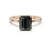 Radiant Cut Hidden Halo Engagement Ring Setting for a Black Center | Thin Plain Band | Rose Gold