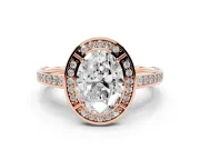 Oval Sectioned Halo Engagement Ring Setting | Pavé Gallery and Band | Rose Gold