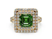 Asscher Cut Halo Split Shank Engagement Ring Setting for a Fancy Green Lab-Grown Diamond | Yellow Gold