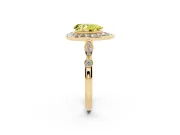 Fancy Yellow Pear Cut Diamond Halo Engagement Ring Set in Yellow gold with Twisted Band and Prong Setting