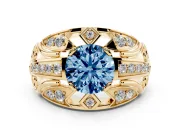Round Art Deco Graduated Engagement Ring Setting for a Fancy Blue Lab-Grown Diamond | Yellow Gold