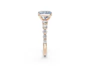 Radiant Cut Graduated Side Stone Engagement Ring Setting for a Fancy Blue Lab-Grown Diamond | Rose Gold
