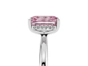 Emerald Cut Micro-Prong Hidden Halo Engagement Ring Setting for a Fancy Pink Lab-Grown Diamond | Plain Band | White Gold