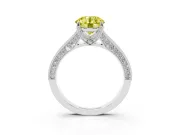 Round Vintage Hidden Halo Engagement Ring Setting for a Fancy Yellow Lab-Grown Diamond | Milgrain Pave Band | Platinum