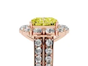 Fancy Yellow Radiant Cut Diamond Halo Engagement Ring Set in Rose gold with Split Shank and Prong Setting