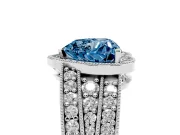 Fancy Blue Heart Cut Diamond Halo Ring Set in Silver with Accent Split Shank and Prong Setting