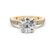 Round Vintage Pavé Solitaire Engagement Ring Setting | Milgrain Edges | Yellow Gold