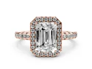 Emerald Cut Halo Engagement Ring Setting | Graduated Pavé Band | Rose Gold
