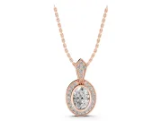 Oval Lab-Grown Diamond Bezel Pavé Halo Pendant Necklace | Milgrain Kite Bail | Rose Gold