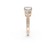 Asscher Cut Three Stone Engagement Ring Setting | Tapered Pave Band | Rose Gold