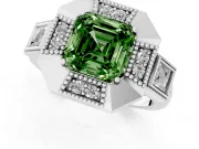 Fancy Green Asscher Cut Diamond Milgrain Halo Ring Set in Platinum with Split Shank