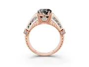 Fancy Black Heart Cut Diamond Vintage-Inspired Milgrain Ring Set in Rose gold with Accent Split Shank