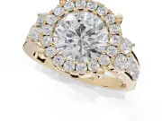 Round Halo Side Cluster Engagement Ring Setting | Graduated Channel Band | Yellow Gold