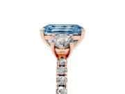 Emerald Cut Three Stone Engagement Ring Setting for a Fancy Blue Lab-Grown Diamond | Pave Shoulders | Rose Gold