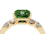 Fancy Green Princess Cut Diamond Five-Stone Prong Set Engagement Ring Set in Yellow gold with Channel Band