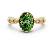 Fancy Green Oval Cut Diamond Milgrain Marquise Twist Band Ring Set in Yellow gold with Prong Setting