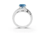 Fancy Blue Heart Cut Diamond Halo Ring Set in Silver with Marquise and Pavé Band in Prong Setting