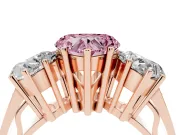 Heart-Shaped Three Stone Engagement Ring Setting for a Fancy Pink Lab-Grown Diamond | Beaded Shoulders | Rose Gold