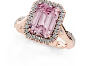 Emerald Cut Twist Halo Engagement Ring Setting for a Fancy Pink Lab-Grown Diamond | Rose Gold