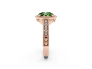 Fancy Green Oval Cut Diamond Halo Ring Set in Rose gold with Round Accent Halo, Pavé Band and Prong Setting