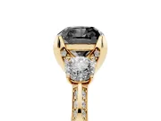 Cushion Cut Hidden Halo Three Stone Engagement Ring Setting for a Black Center | Yellow Gold