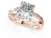 Radiant Cut Twisted Pavé Engagement Ring Setting | Pavé and Plain Strands | Rose Gold