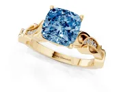 Cushion Cut Vine Engagement Ring Setting for a Fancy Blue Lab-Grown Diamond | Yellow Gold