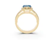 Heart-Shaped Halo Engagement Ring Setting for a Fancy Blue Lab-Grown Diamond | Two-Row Pave Split Shank | Yellow Gold