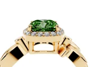 Cushion Cut Floral Halo Engagement Ring Setting for a Fancy Green Lab-Grown Diamond | Yellow Gold